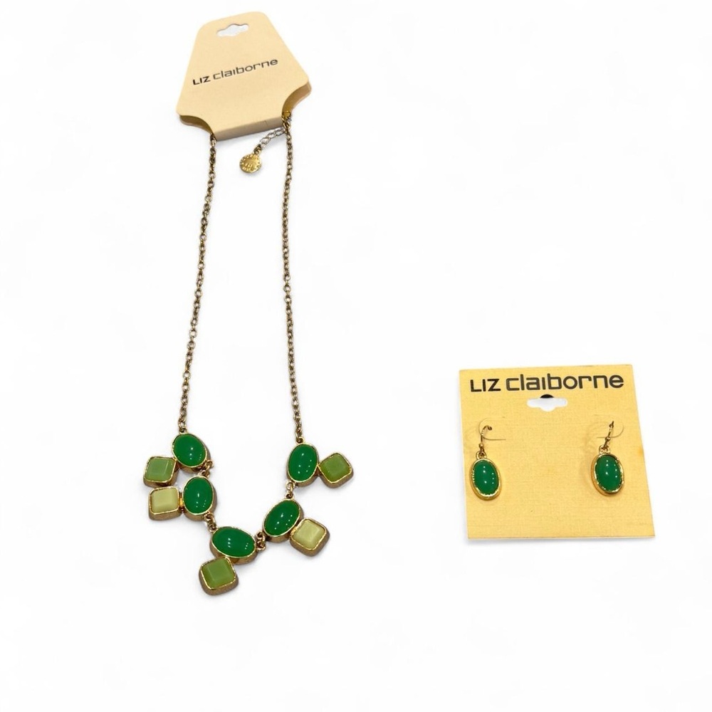 Liz Claiborne Green and Gold Necklace Set
